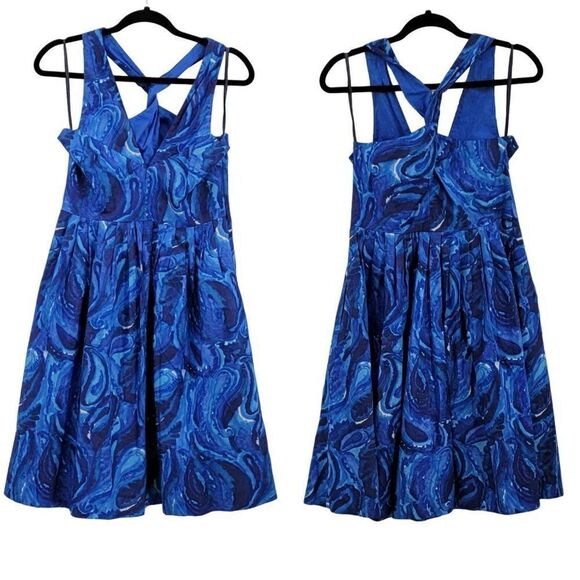 Michael Michael Kors Dress Starry Night Print Twist Racerback Fit & Flare Blue 8 - Picture 1 of 15